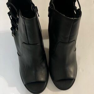 Black Peep-Toe Ankle Boots